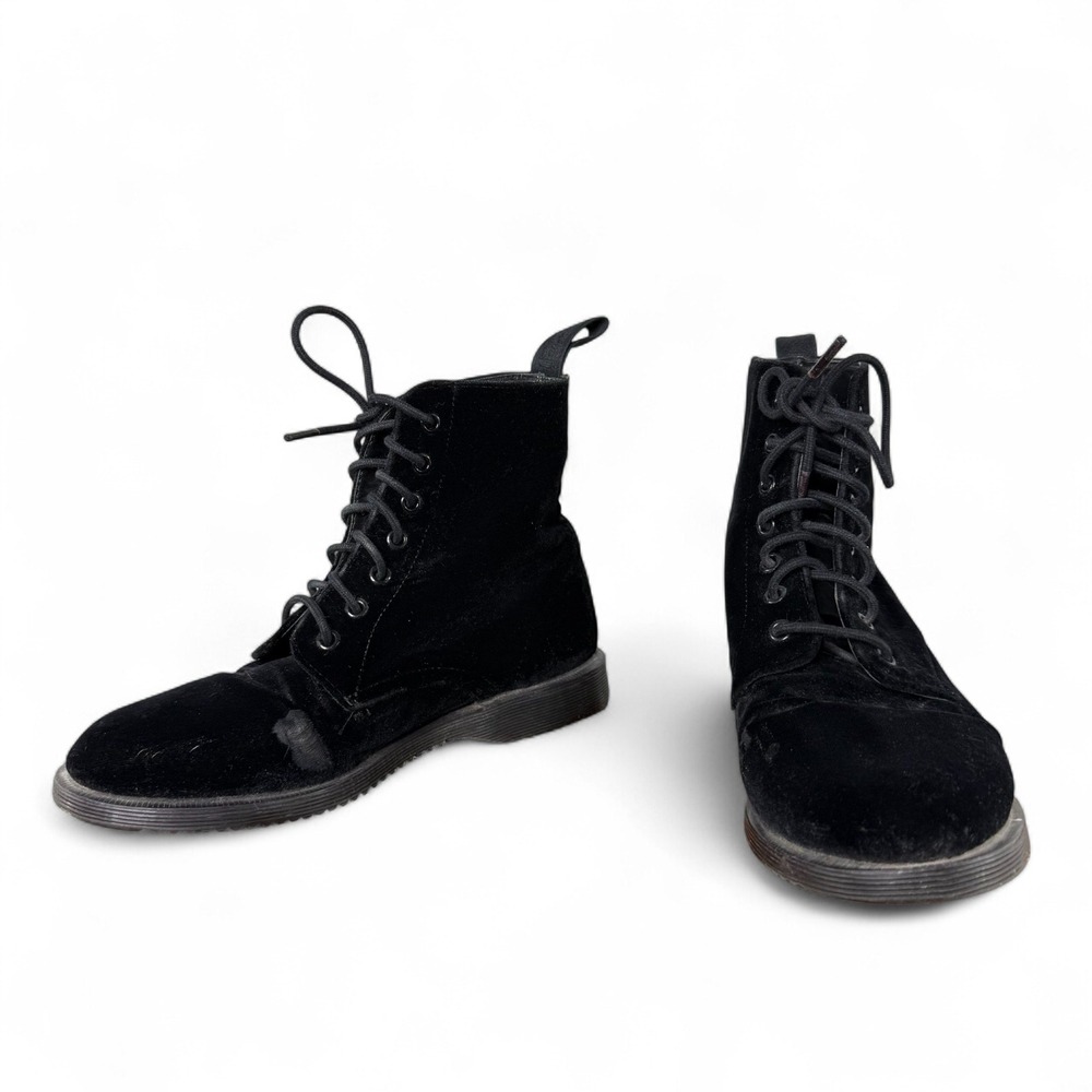 Dr. Martens Evan Black Velvet Lace Up Combat Boots Womens Size 7 Goth Grunge Y2K